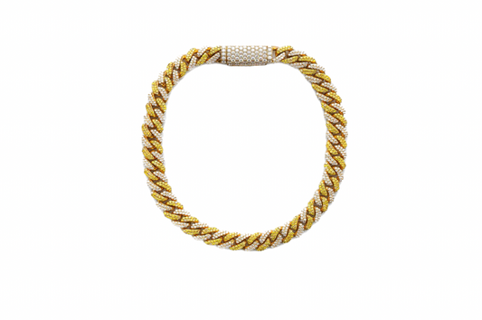 Two Tone Yellow & White Diamond Cuban Chain Necklace