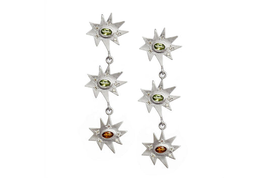 Silver Triple Stellina Earrings: Peridot, Citrine- Emily Kuvin