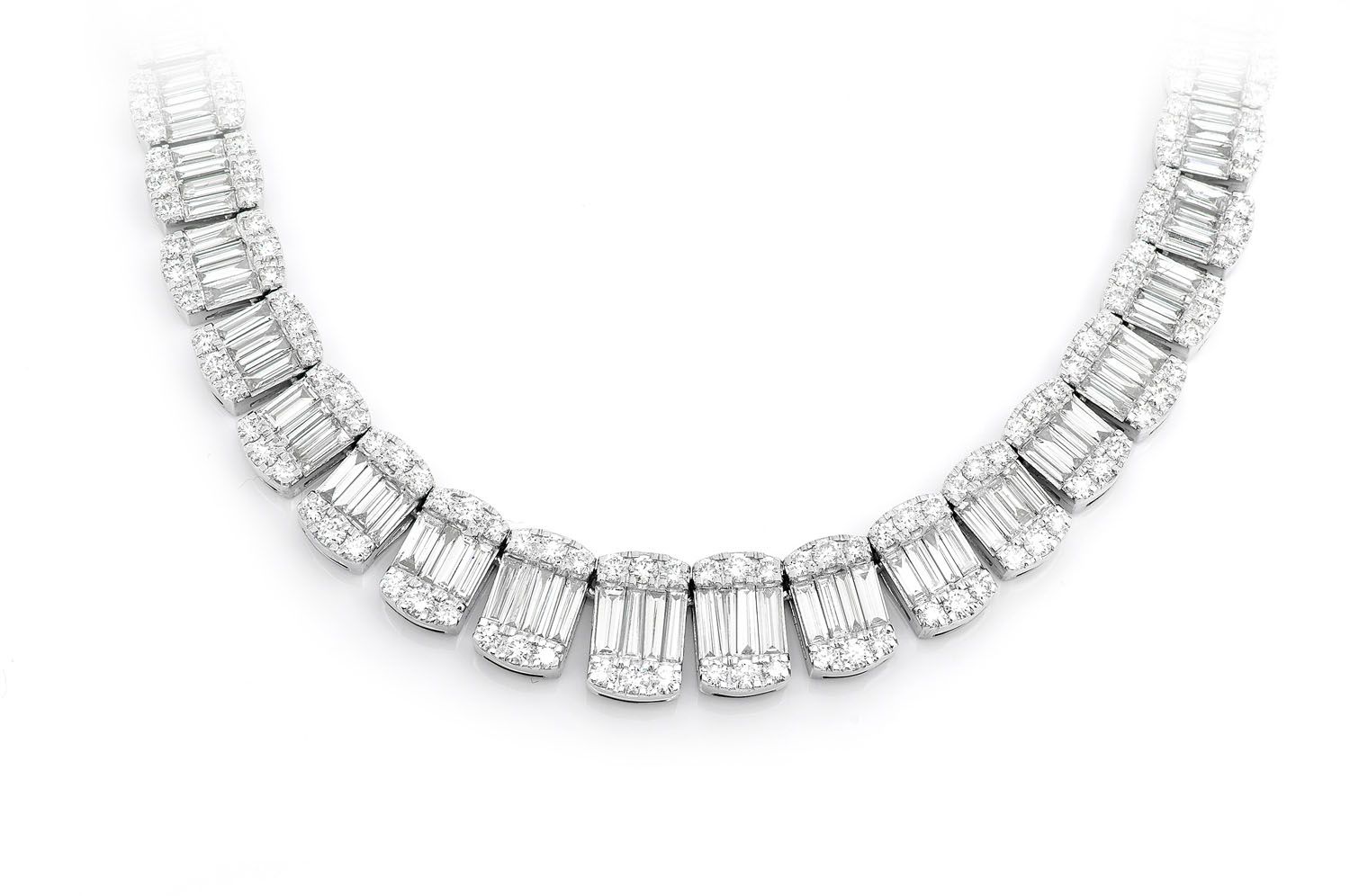 Graduated Baguette Oval Link Necklace 14k   31.35ctw