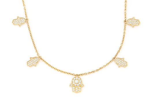 5 Hamsa Rolo Necklace 14k   0.40ctw